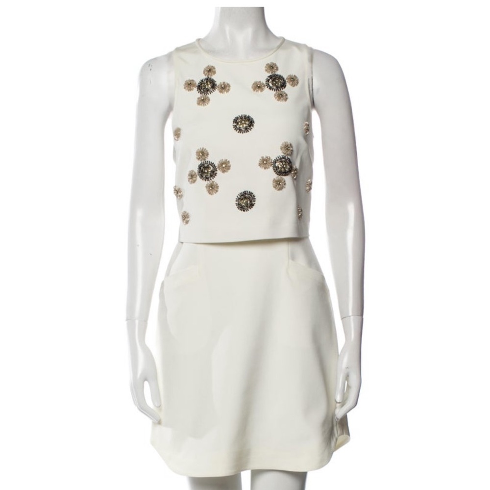 TIBI cream, crew neck backless dress. Size 6
